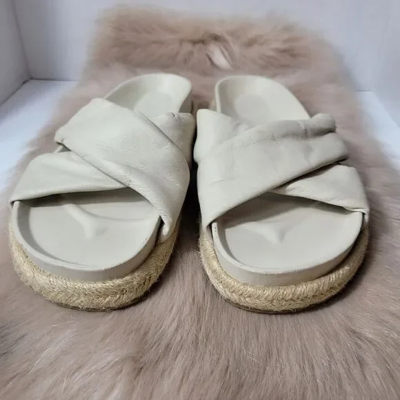 ZARA Beige Leather Slip On Cross Strap Espadrille Sandals Size 8.5 - Picture 2 of 8